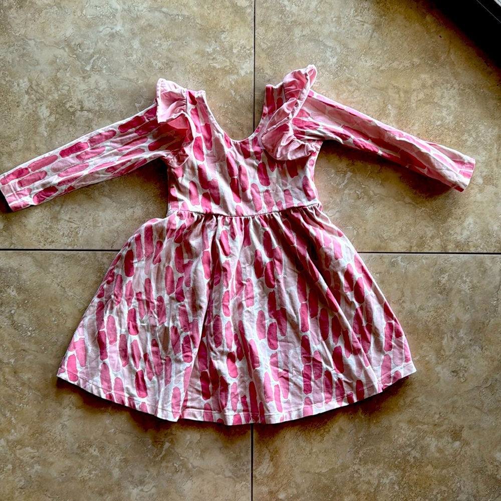 monica + andy pink lipstick shades ruffle long sleeve dress, Size 6/7